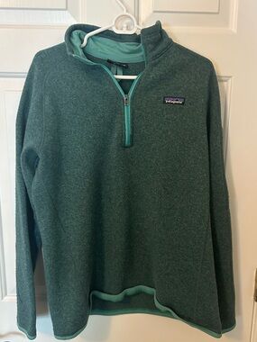 Patagonia womens xl quarter‑Zip Better Sweater in Deep Teal/green w Mint Trim